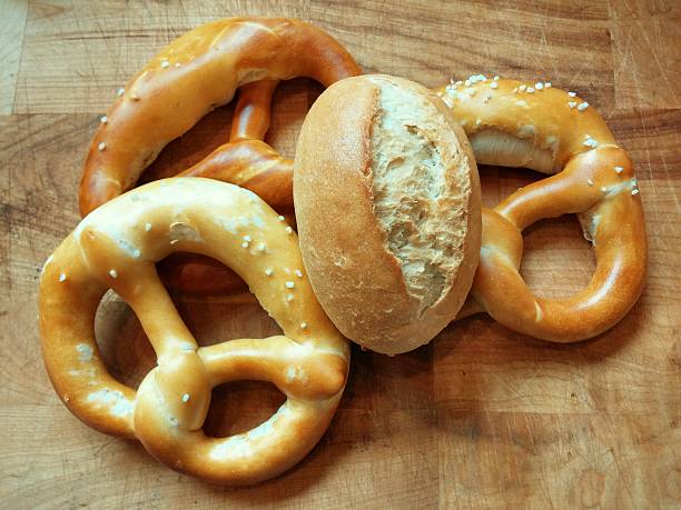 pretzel and roll on wood