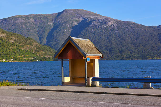 Bus stop in Sogndal Norway - nature and travel background