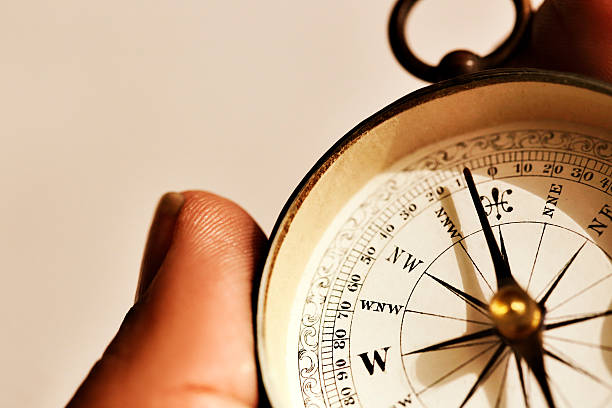 istock Close up of hand holding compass 504132365