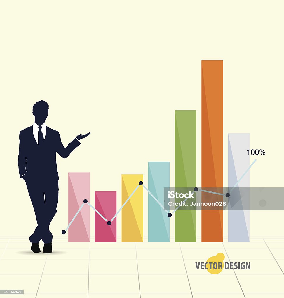 Hombre de negocios mostrando moderno diseño gráfico.  Ilustración vectorial. - arte vectorial de Actividades bancarias libre de derechos