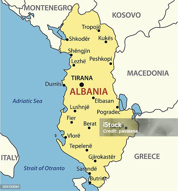 Республики Албаниявекторная Карта — стоковая векторная графика и другие изображения на тему Otranto - Otranto, Адриатическое море, Албания