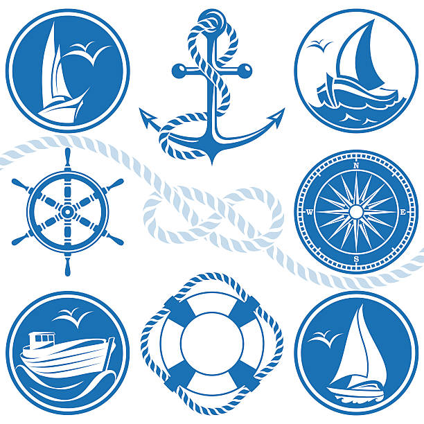 ilustrações, clipart, desenhos animados e ícones de nautical símbolos e ícones - anchor and rope