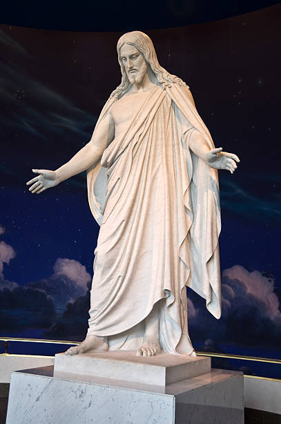 イエス・キリストの像、寺院広場、ソルトレイクシティ,米国 - temple mormonism salt lake city temple square ストックフォトと画像