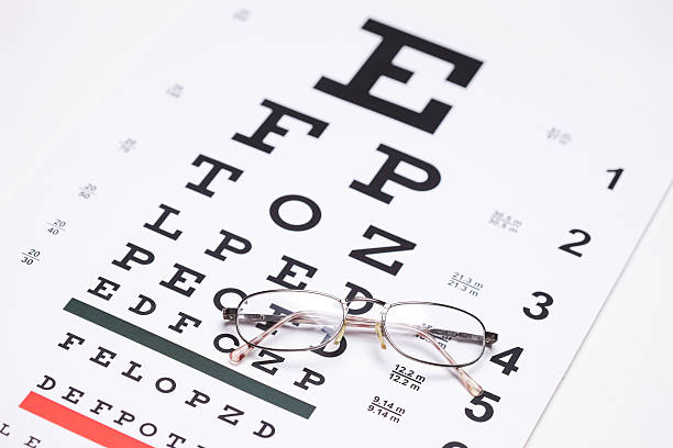 istock Pair of glasses on an eyesight test 504134965