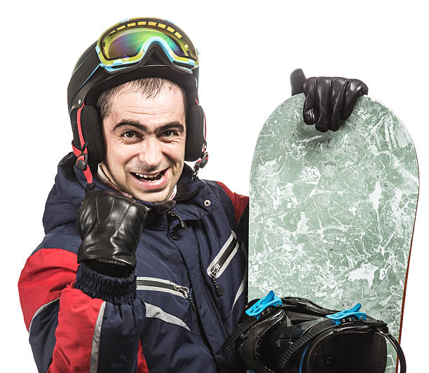 männliche snowboarder mit der board - snowboard extreme sports speed motion stock-fotos und bilder