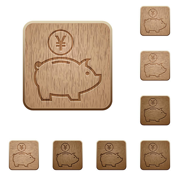 istock Yen piggy bank wooden buttons 504135804