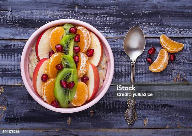 Bowl Of Oatmeal With Fruits Stock Photo - Download Image Now - Backgrounds, Boiled, Breakfast