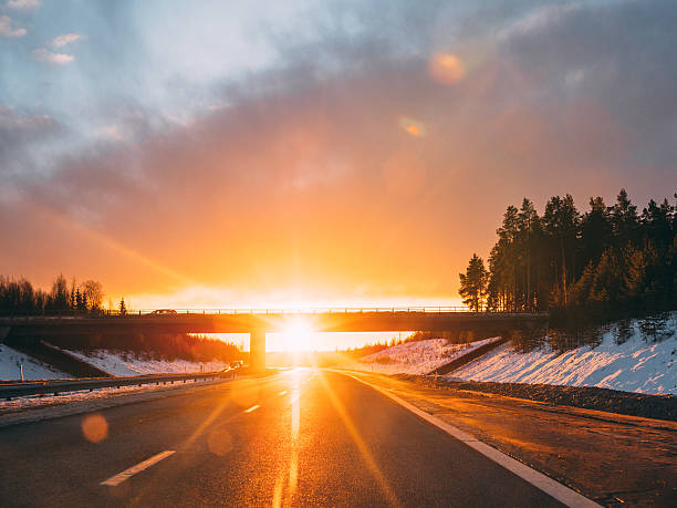 Road in Norrland Sweden during winter