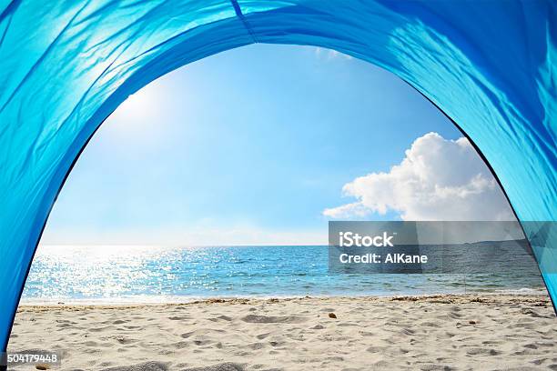 Blue Tent By The Shore In Sardinia Stock Photo - Download Image Now - Beach, Beauty In Nature, Camping