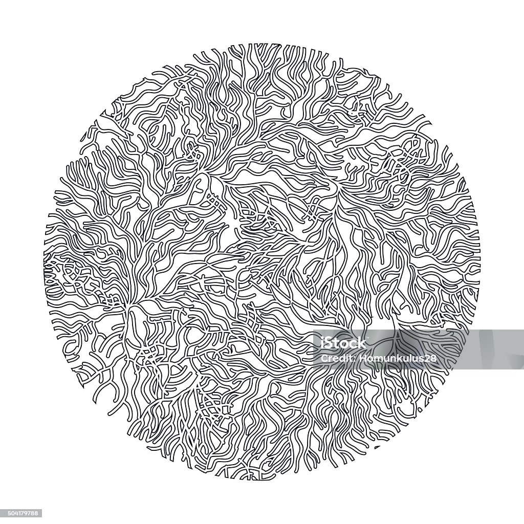 Coral  graphic circle background Coral circle background drawn in line art style. Ocean  vector plants in black and white colors. Coloring book page design Coral - Cnidarian stock vector