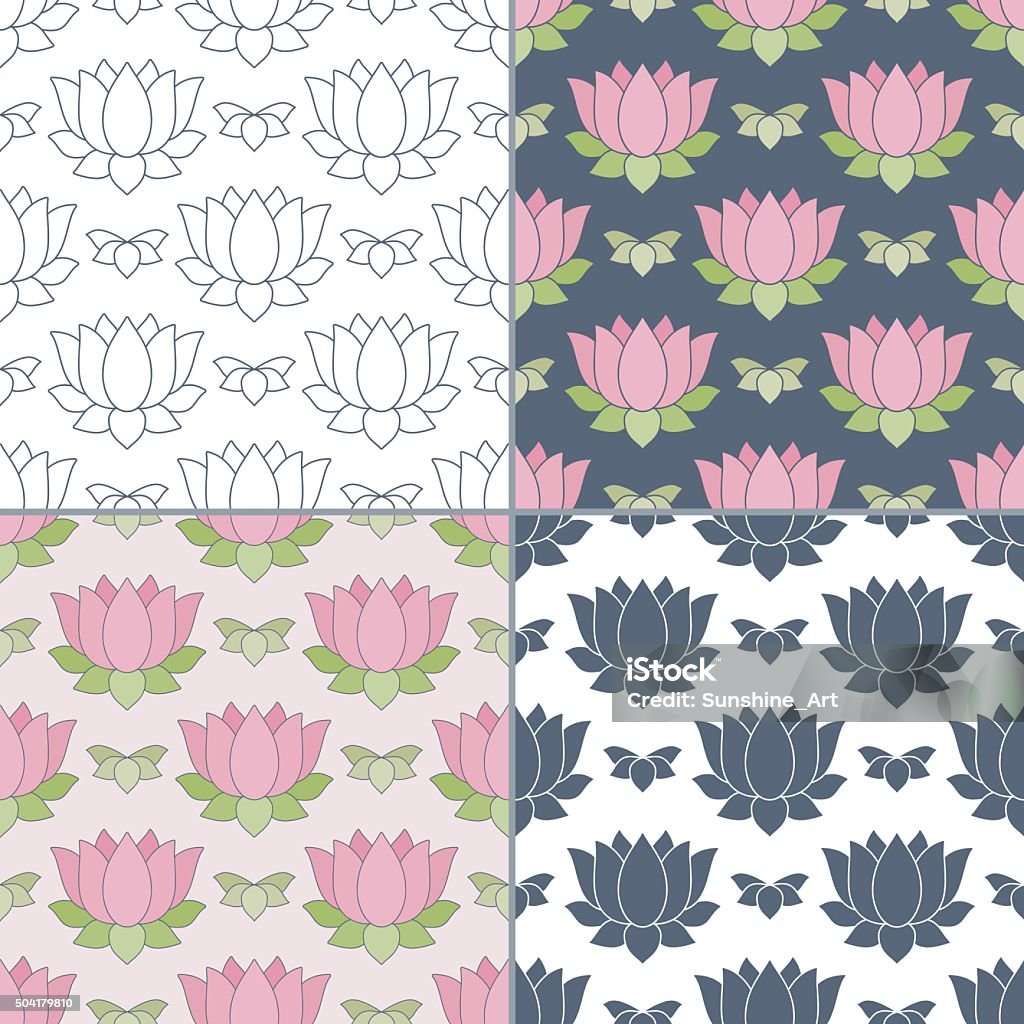 Seamless patterns with Thai massage, spa elements Elegant collection of seamless patterns with hand drawn Lotus flower. Concept for beauty salon, massage, cosmetic and spa. Background for cards, invitations, web pages. Vector illustration. Alternative Therapy stock vector
