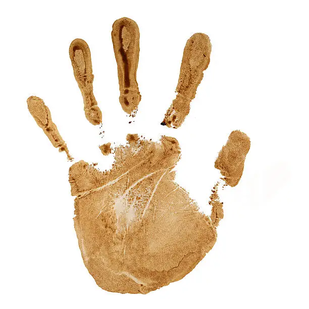 coffee colored hand print isolated on white