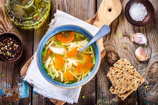 istock chicken noodle soup with carrots and green onions 504183146