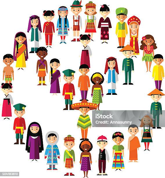 Vector Illustration Of Multicultural National Children People On Planet Earth Stock Illustration - Download Image Now