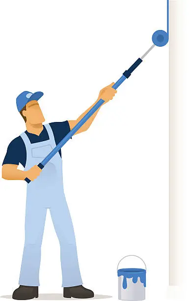 Vector illustration of decorator with extended roller brush