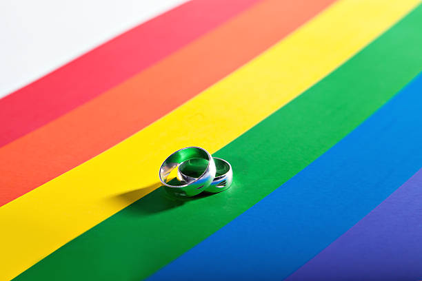 istock two rings on background of rainbow flag 504187020