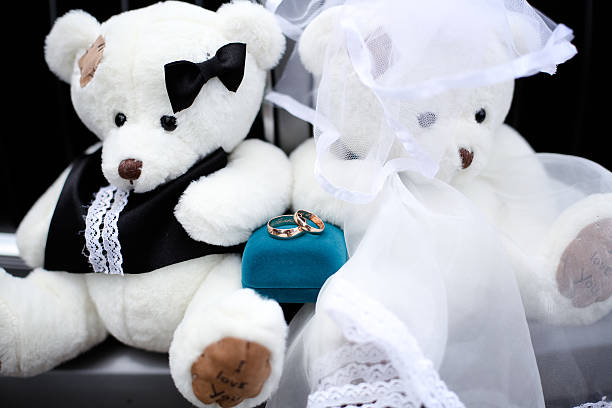 istock Gold engagement ring bears in a wedding dress 504189288