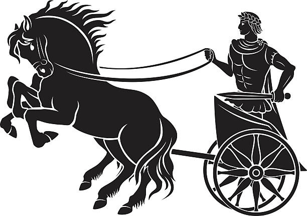 Caesar on horseback The figure shows a chariot with a gladiator roman illustrations stock illustrations