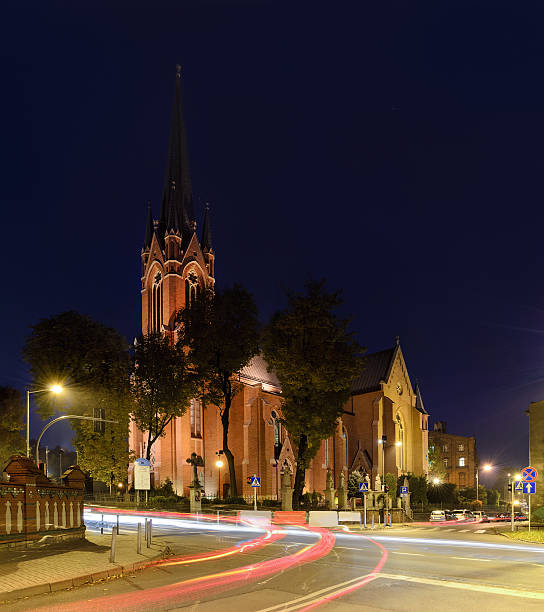 istock St. Stephen's Church, in the night. Katowice 504220378