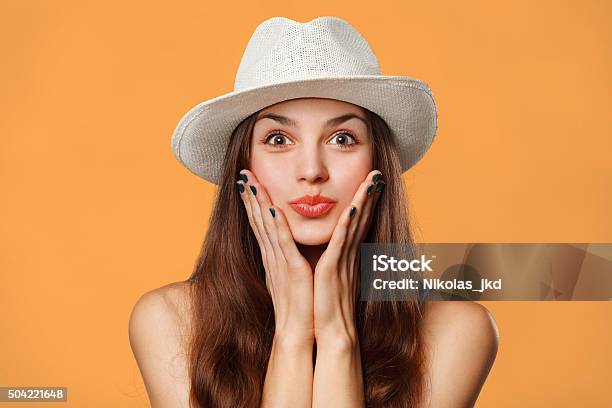 Surprised Happy Beautiful Woman Looking Sideways In Excitement Excited Girl Stock Photo - Download Image Now