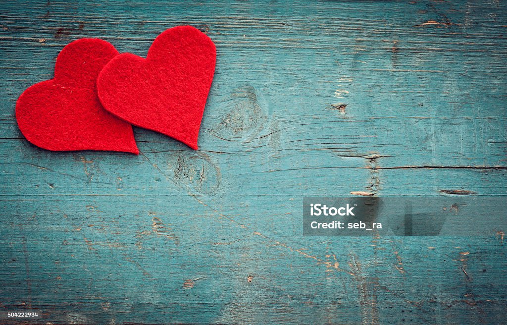 Valentines day hearts on wooden background Heart Shape Stock Photo