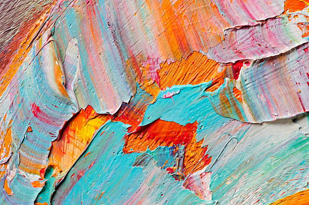 Oil paints macro Artist's palette with mixed oil paints, macro, colorful stroke texture on canvas, studio shot, abstract art background  paintbrush photos stock pictures, royalty-free photos & images