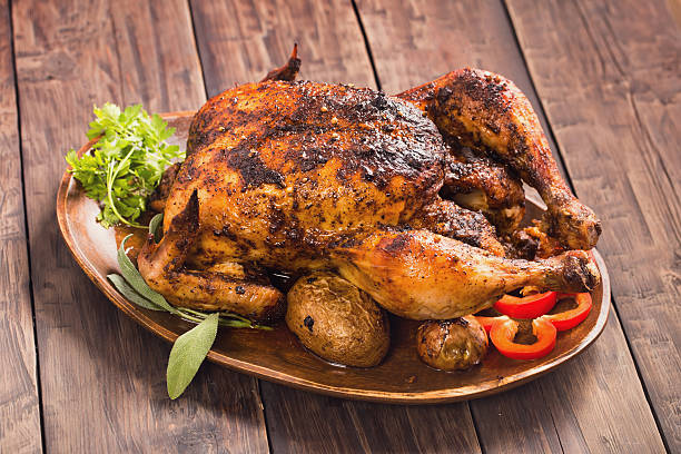 istock Spicy grilled chicken on wooden plate 504224010