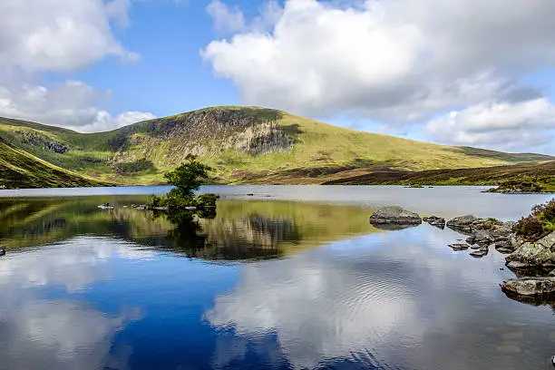 Loch Skeen , a lake located in southern Scotland in Dumfries and Galloway at White Coomb. It feeds the Grey Mare’s Tail waterfall (60 m, 200 ft). White Coomb is a hill in the Southern Uplands of Scotland. Its summit is the highest point in the county of Dumfries.