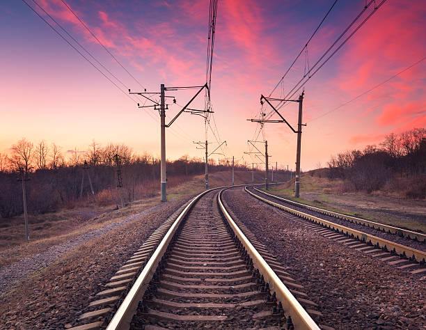 istock Train platform at sunset. Railroad. Railway station 504226010