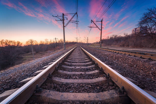 istock Train platform at sunset. Railroad. Railway station 504226102