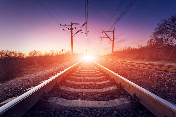 istock Train platform at sunset. Railroad. Railway station 504226146