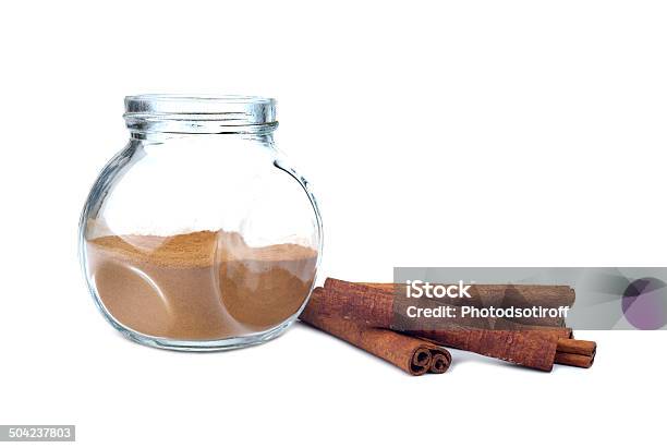 Jar With Cinamon Isolated On White Background Stock Photo - Download Image Now - Brown, Cinnamon, Cooking