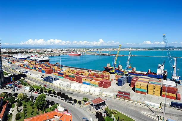 The commercial port of Durres stock photo