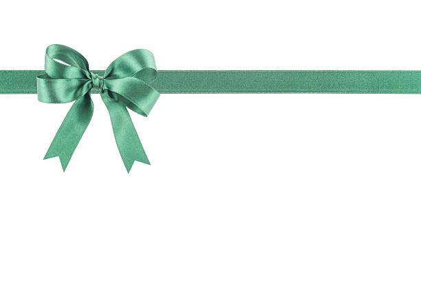 istock Green ribbon with a bow on white background 504239375