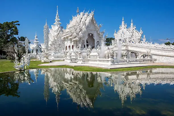 Wat Rong Khun, also known as the White Temple, in Chiang Rai, Thailand.