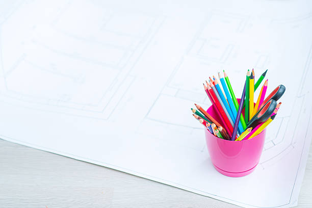 istock Color pencils standing on the floor 504240630