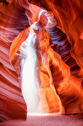 Light beam in Upper Antelope Canyon. The canyon is part of a series of slot canyons on Navajo land in Arizona, USA.
