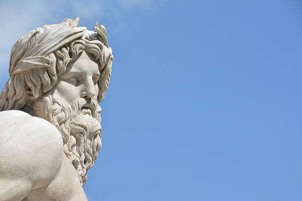 River Ganges statue as Greek God (with copy space) Marble head of River Ganges statue from baroque Fountain of Four River inthe center of  Piazza Navona Square, Rome (17 th century) classical greek photos stock pictures, royalty-free photos & images