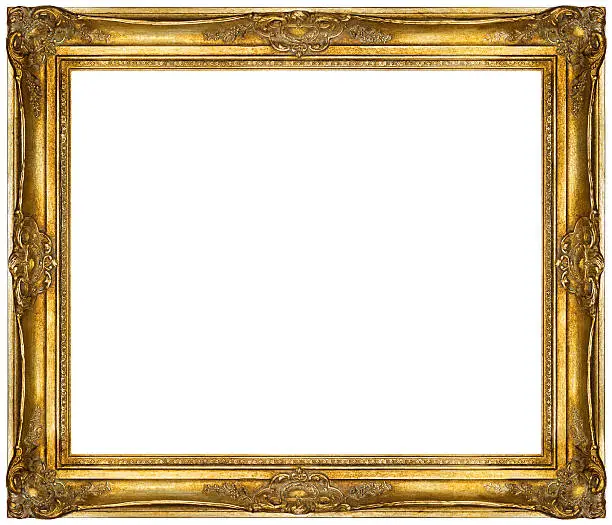 Photo of White baroque Frame isolated on white background.