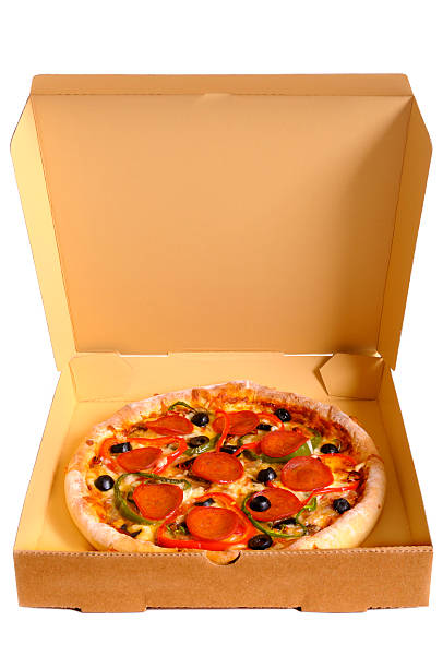 istock Pizza in a delivery box isolated on a white background. 504244010