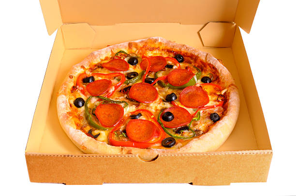 istock Pepperoni Pizza in a delivery box. 504244056