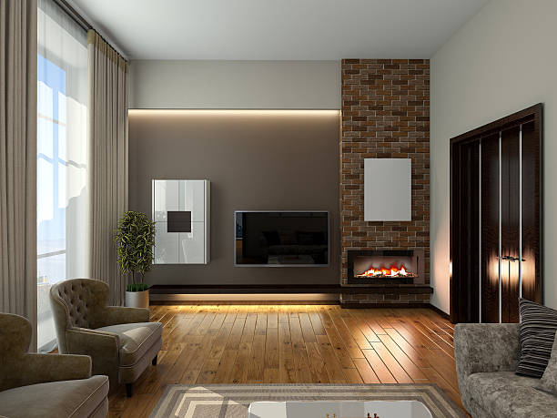 Living room 3D rendering stock photo