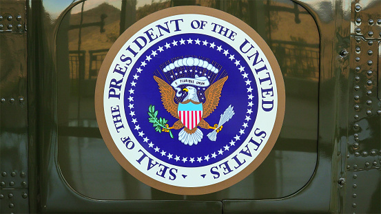 Simi Valley, CA, USA - January 8, 2016: Presidential Seal on the side of Presidential Helicopter \