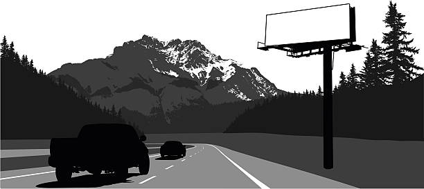 illustrazioni stock, clip art, cartoni animati e icone di tendenza di cartelloni pubblicitari strada di montagna - mountain mountain range rocky mountains silhouette