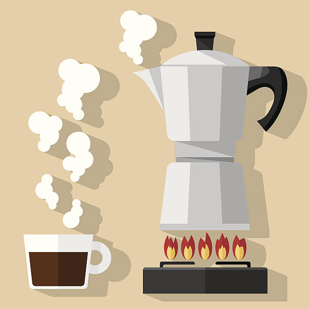 свежий кофе - steam black coffee heat drink stock illustrations