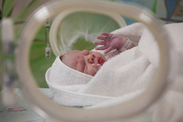 istock Newborn baby lying in her cot just after delivery 504268275
