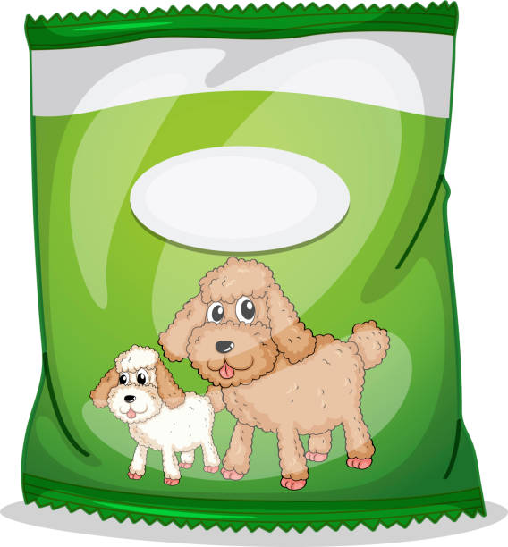 ilustraciones, imágenes clip art, dibujos animados e iconos de stock de verde dogfood la bolsa con la etiqueta de vacío - can label packaging blank