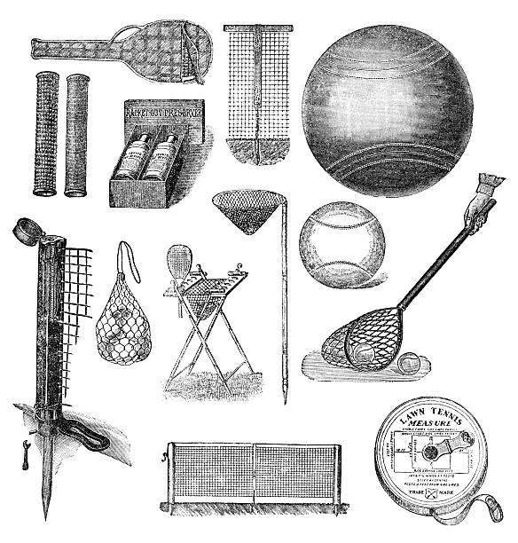 illustrations, cliparts, dessins animés et icônes de équipement de tennis - lace group of objects obsolete old