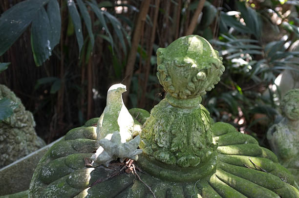 istock Sculpture covered with moss in garden 504273040