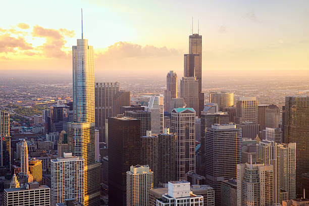 istock Chicago skyscrapers at sunset 504274352